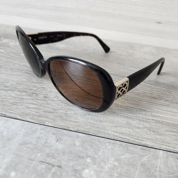 Coach S2026 Woman Sunglasses Tortoise Brown Round Wrap Frame Signature Gold C - Picture 3 of 14